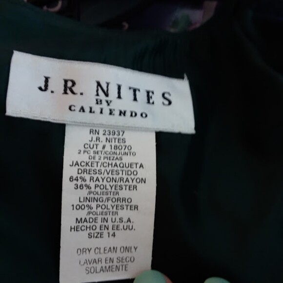 JR Nites by Caliendo 2 pc dress women Plus 14 Green Leaf  Bolero - Picture 4 of 11